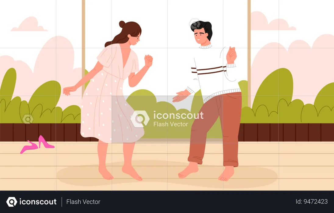 Young man and woman dancing on outdoor  Illustration