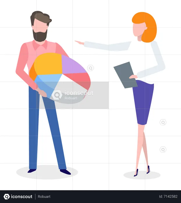 Young man and woman discuss about analysis  Illustration