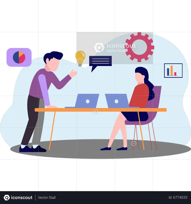 Young man and woman discussing business  Illustration