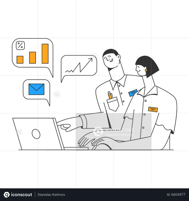 Young man and woman discussing indicators  Illustration