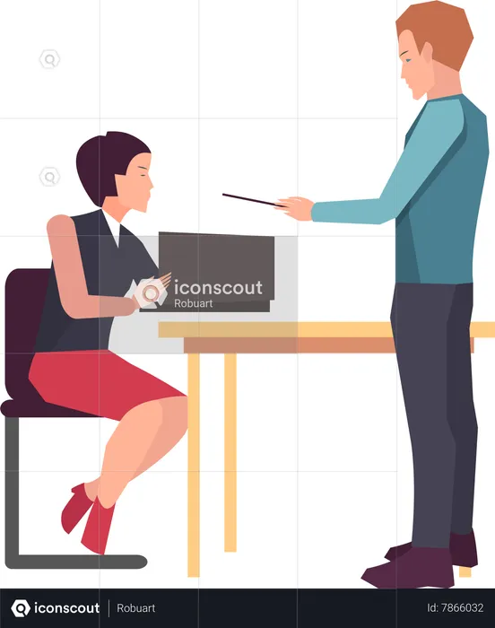 Young man and woman doing business discussion  Illustration