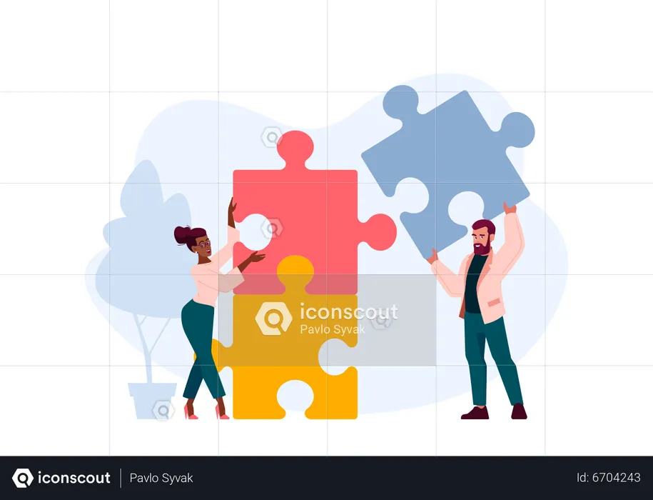 Young man and woman finding business solution  Illustration