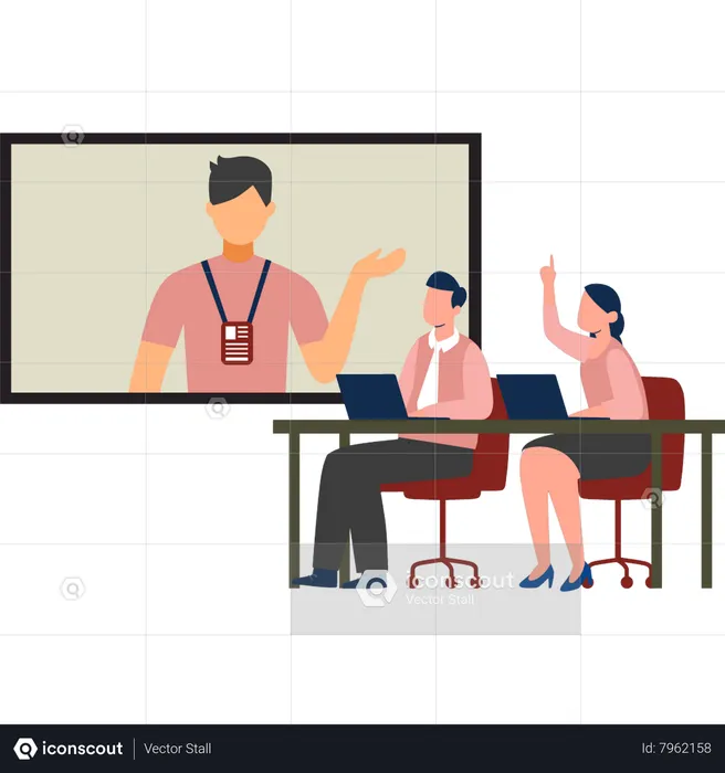 Young man and woman having online meeting  Illustration