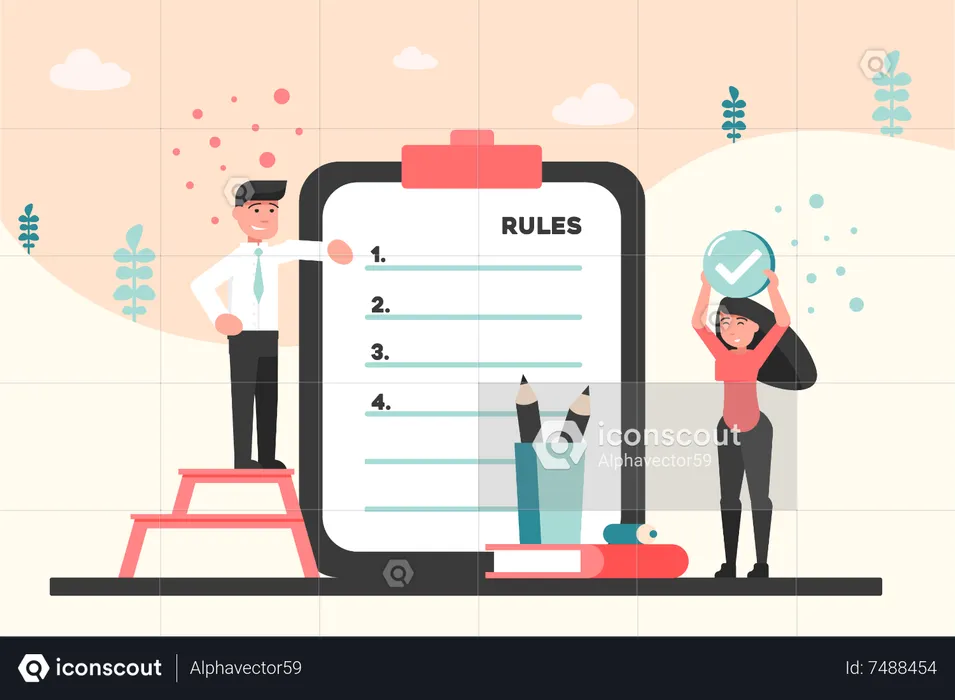 Young man and woman making rules list  Illustration