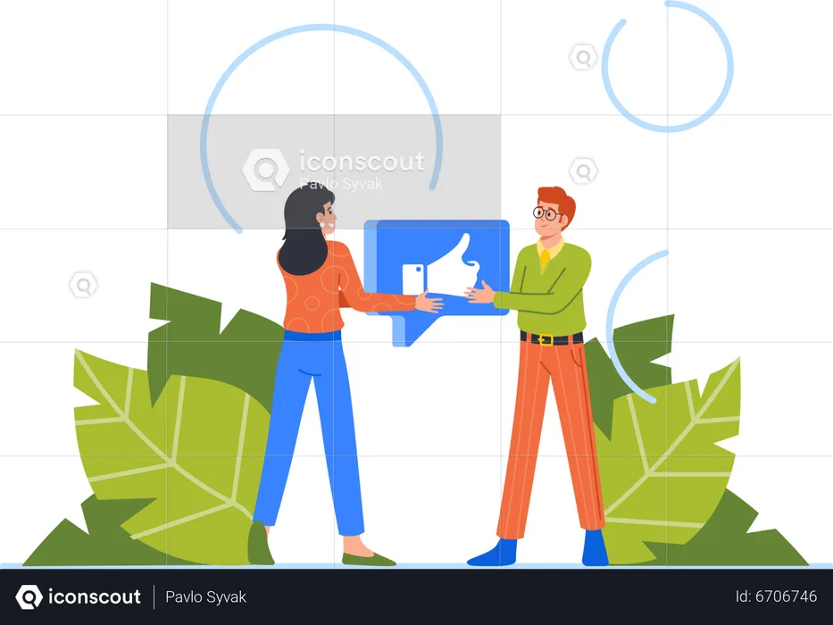 Young Man and Woman Share Likes on Social Network  Illustration