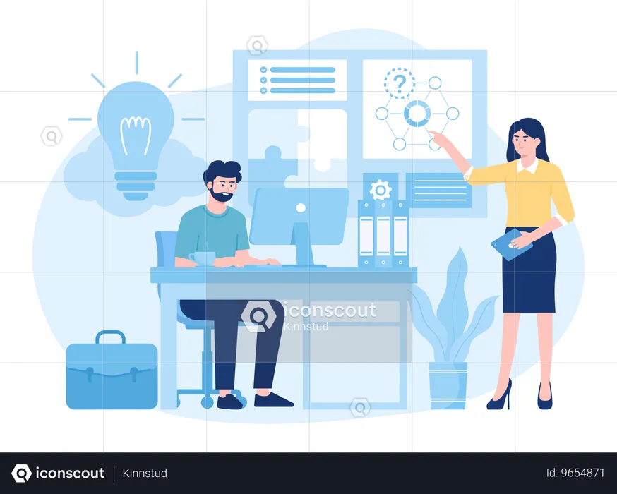 Young man and woman showing business strategy  Illustration