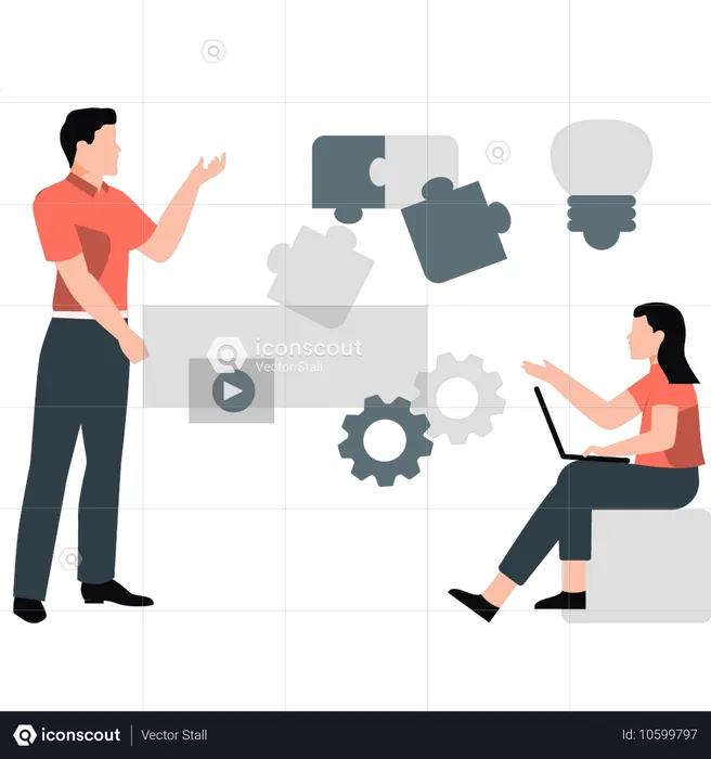 Young man and woman solving business problems  Illustration