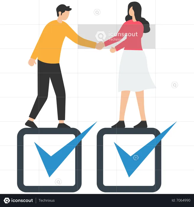 Young man and woman successfully complete deal  Illustration