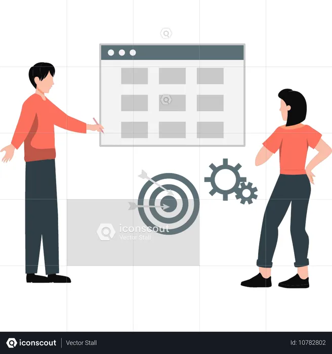 Young man and woman talking about business goal  Illustration