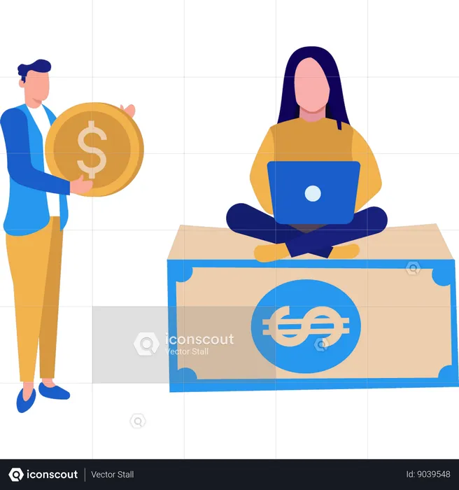 Young Man And Woman Talking About Finance Business  Illustration