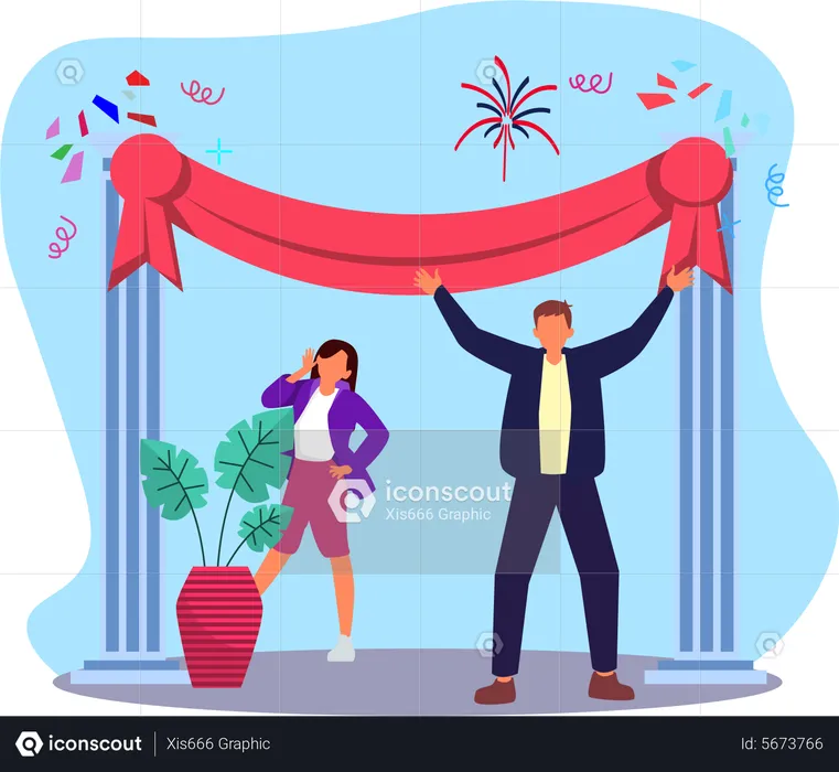 Young Man And Woman Welcoming New Year  Illustration