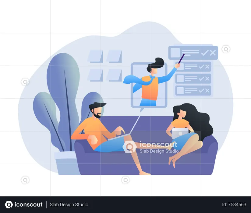 Young man and woman wokring online  Illustration