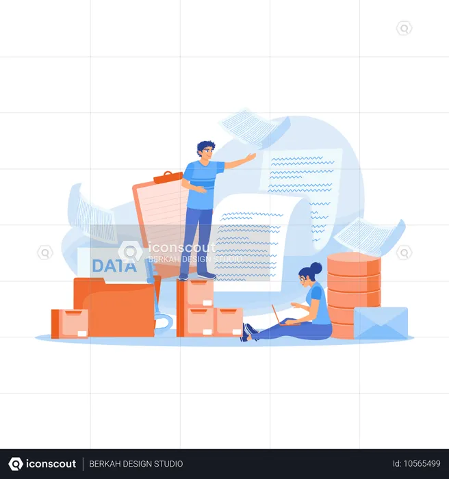 Young man and woman working on business data with security  Illustration