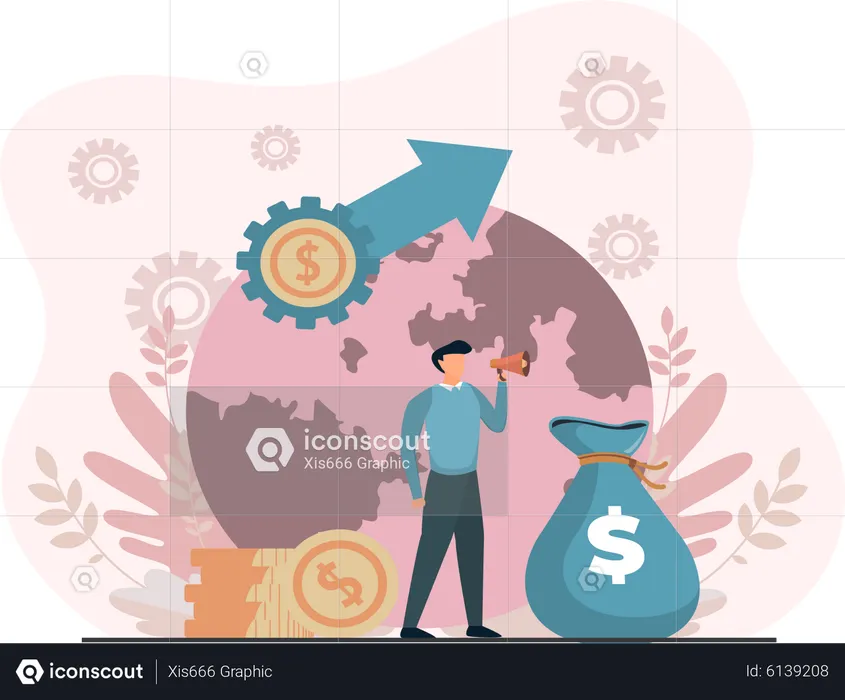 Young Man Announcing Finance Growth  Illustration