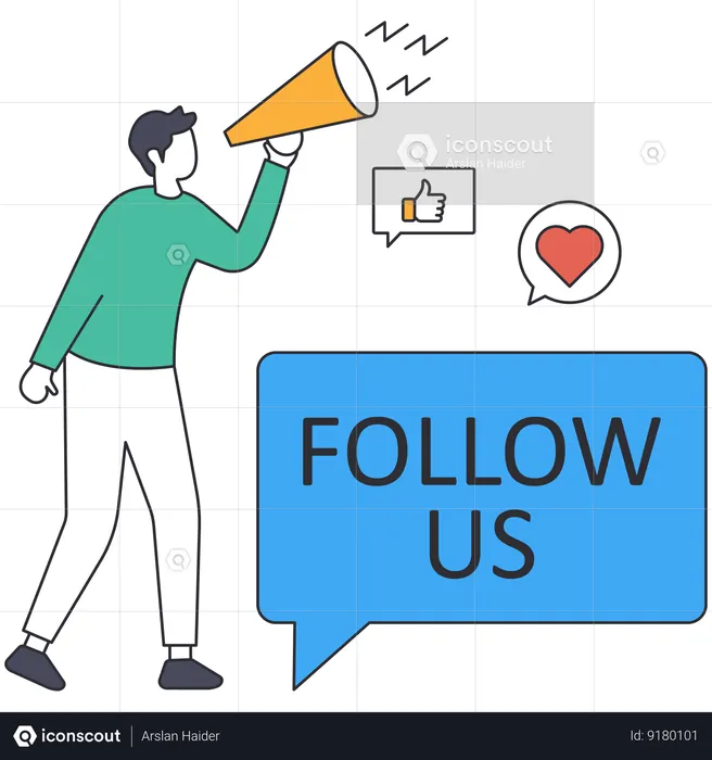 Young Man announcing Follow Us using megaphone  Illustration