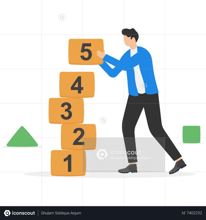 Young man arranging number blocks  Illustration