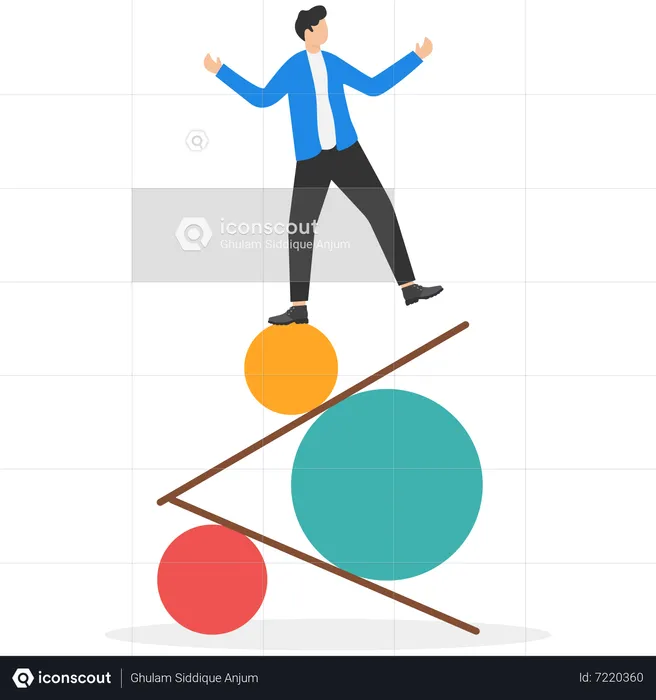 Young man balance in work tasks  Illustration