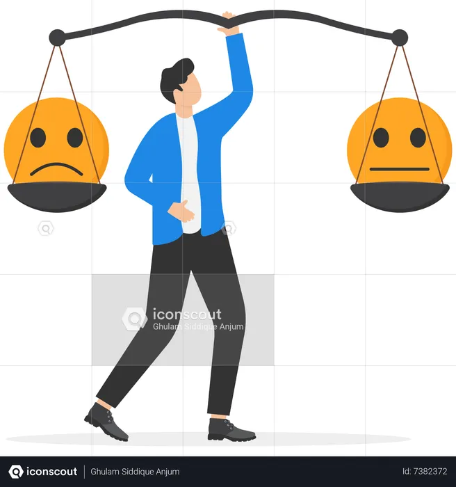 Young man balancing emotion control feeling between stress or sadness and happy lifestyle  Illustration