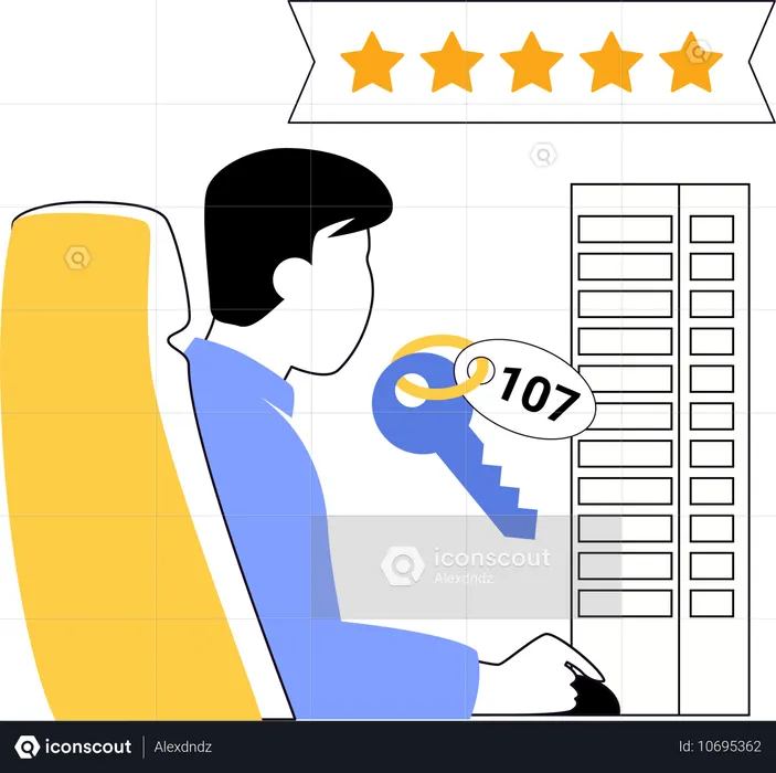 Young man booking five stars hotel  Illustration