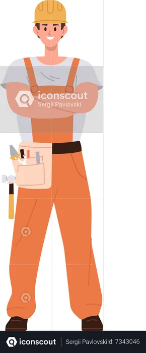 Young man builder wearing overalls with tools on belt  Illustration