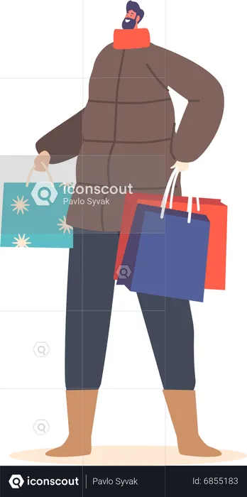 Young man Carry Christmas Presents in Bags  Illustration