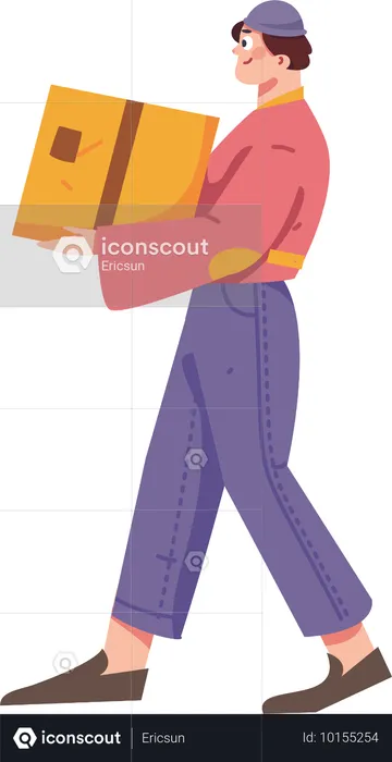 Young man carrying delivery box  Illustration