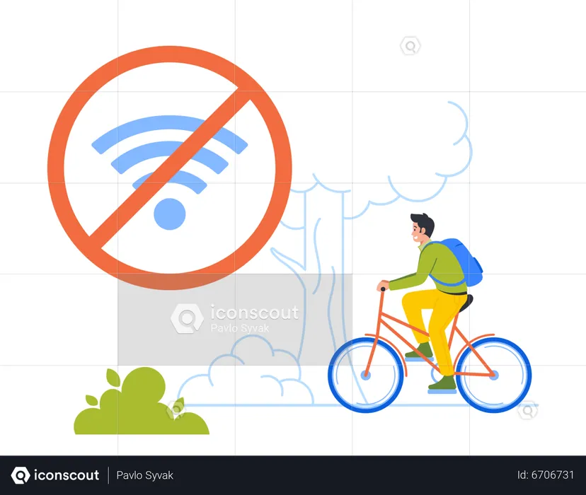 Young Man Character Riding Bicycle  Illustration