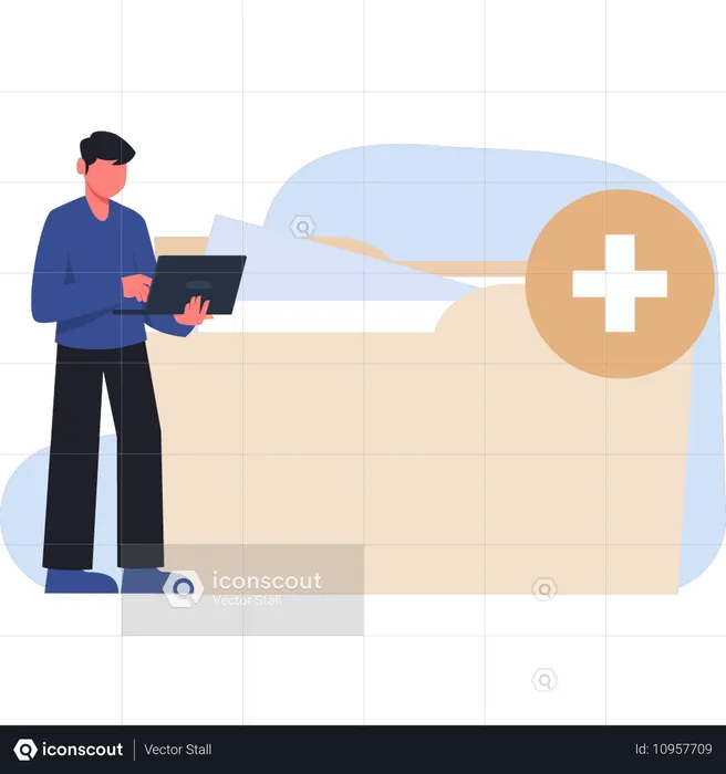 Young man checking folder files  Illustration