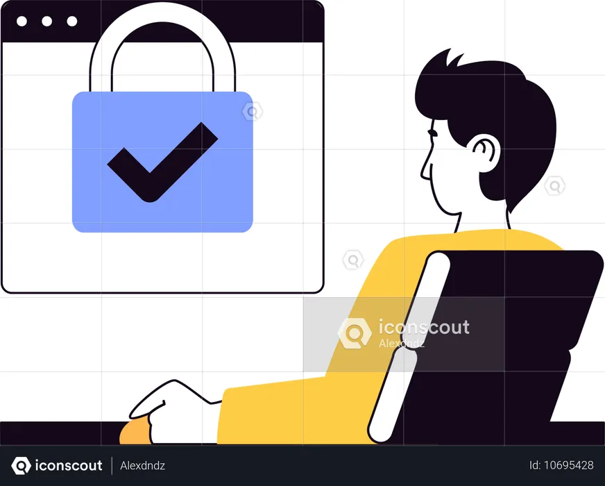 Young man checking website security  Illustration