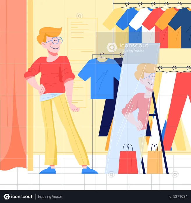 Young man choosing clothes  Illustration