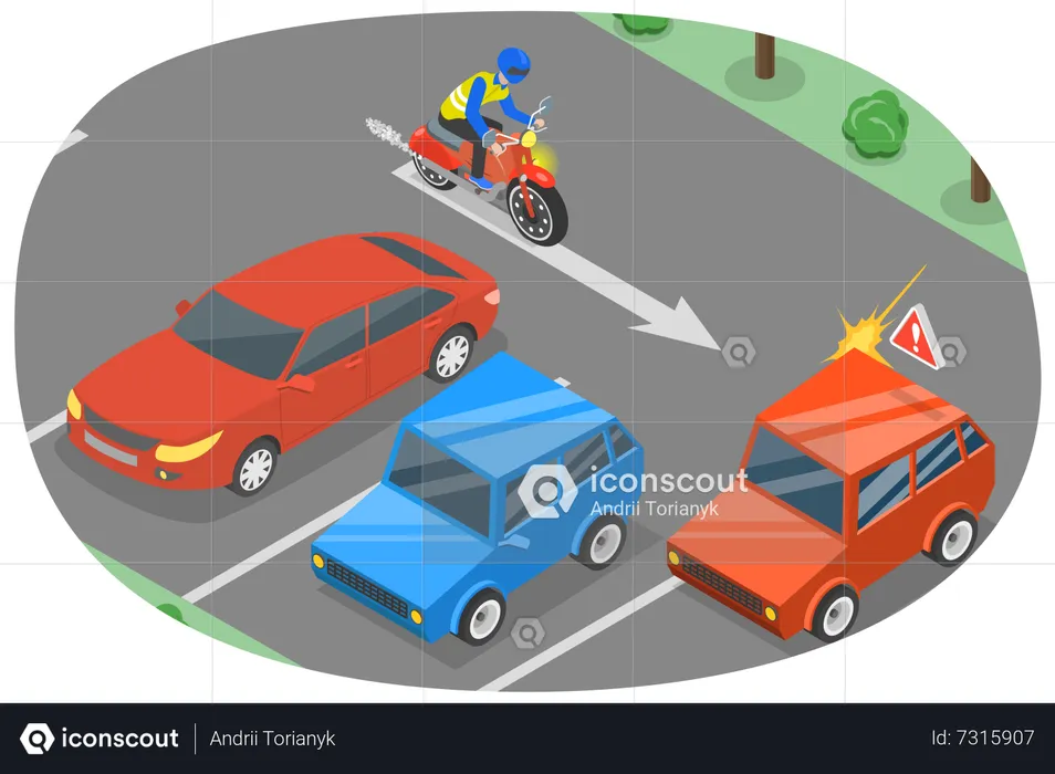Young man collision his motorcycle with car  Illustration