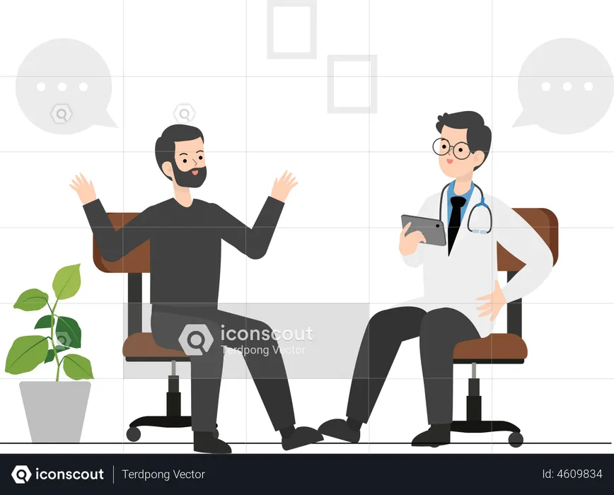 Young man consulting with psychiatrist  Illustration