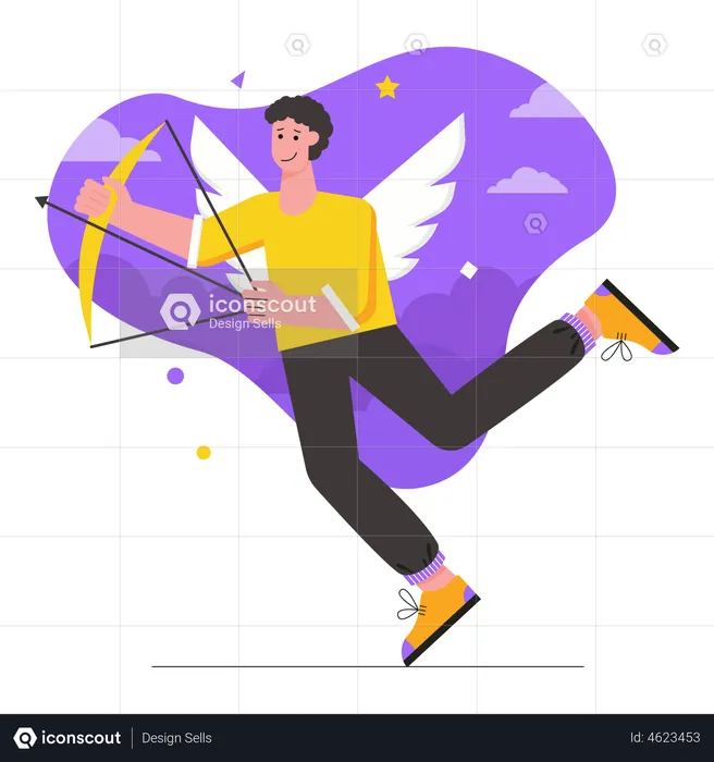 Young man Cupid with bow and arrow  Illustration