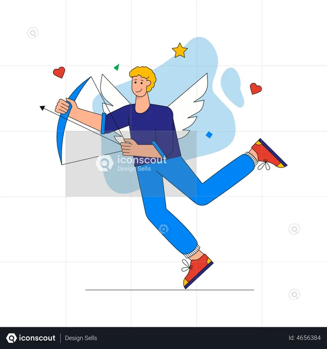 Young man Cupid with bow and arrow  Illustration