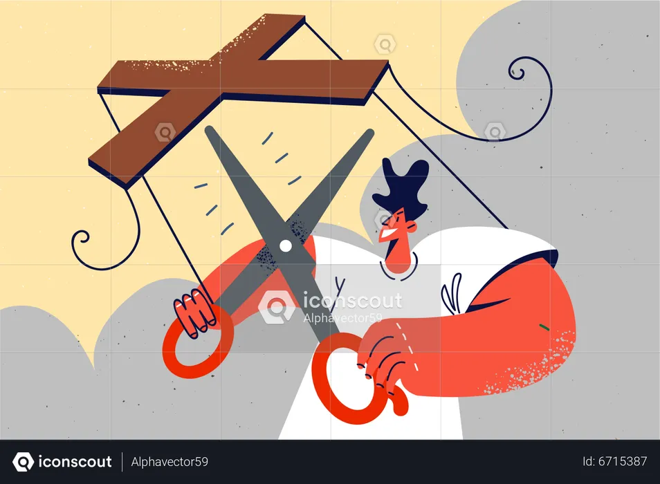 Young man cut tread  Illustration