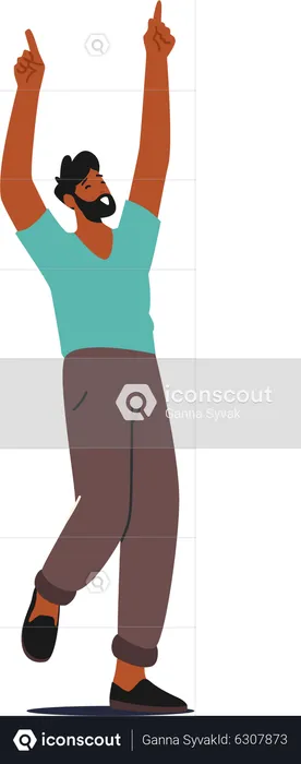 Young Man Dance and Moving to Music on Disco Party  Illustration