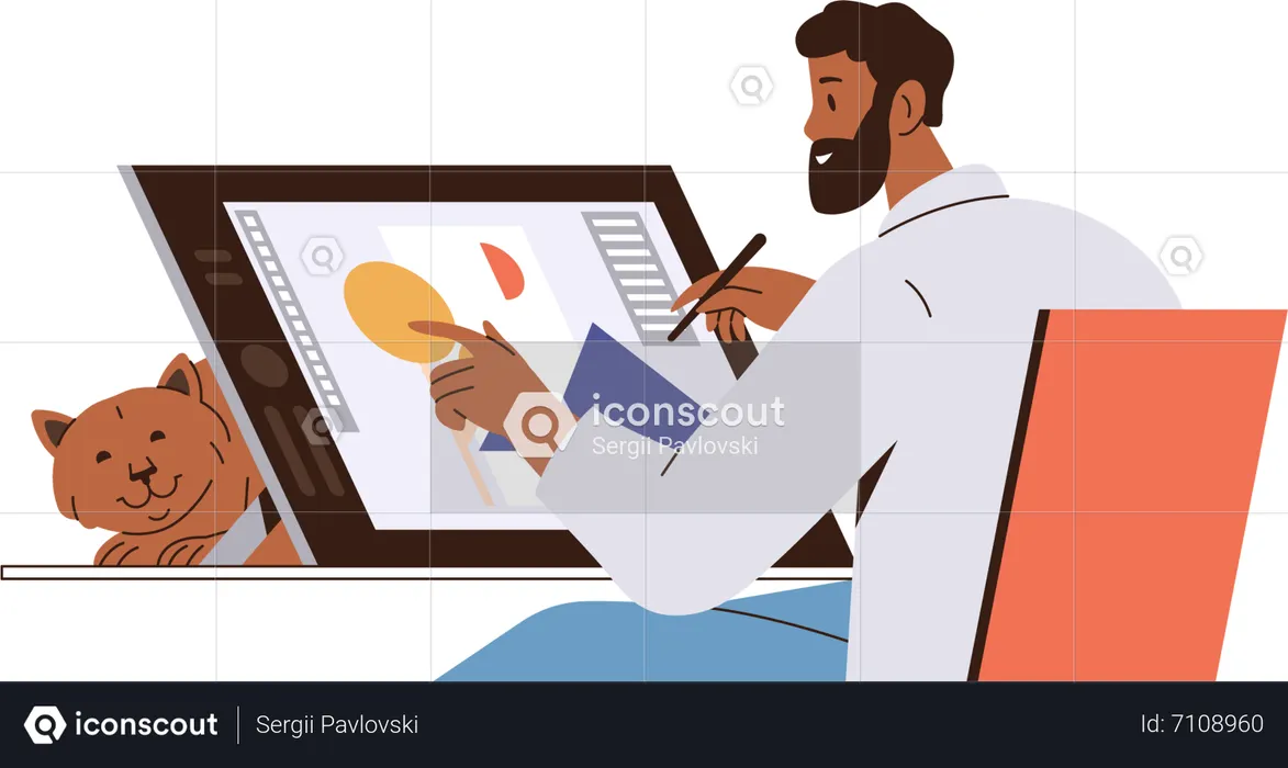 Young man designer working online at home  Illustration