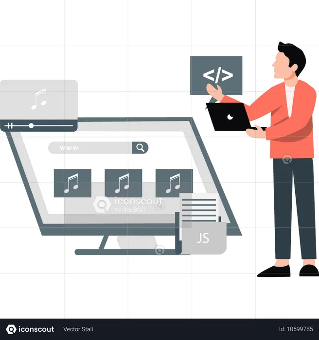 Young man discussing business coding  Illustration