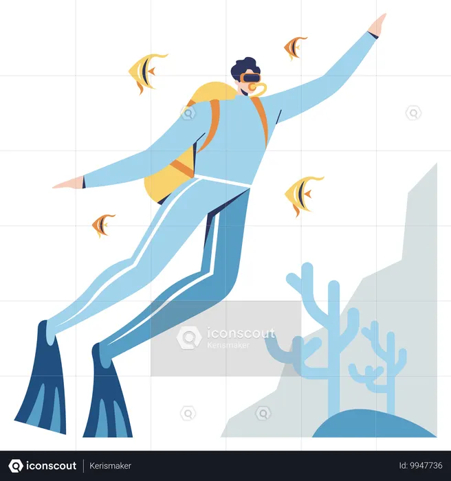 海に潜る若者  イラスト