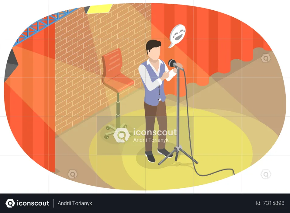 Young man doing comedy show using mic  Illustration
