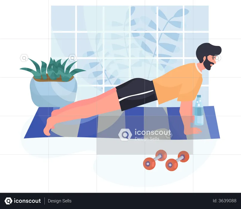 Young Man doing exercise at home  Illustration