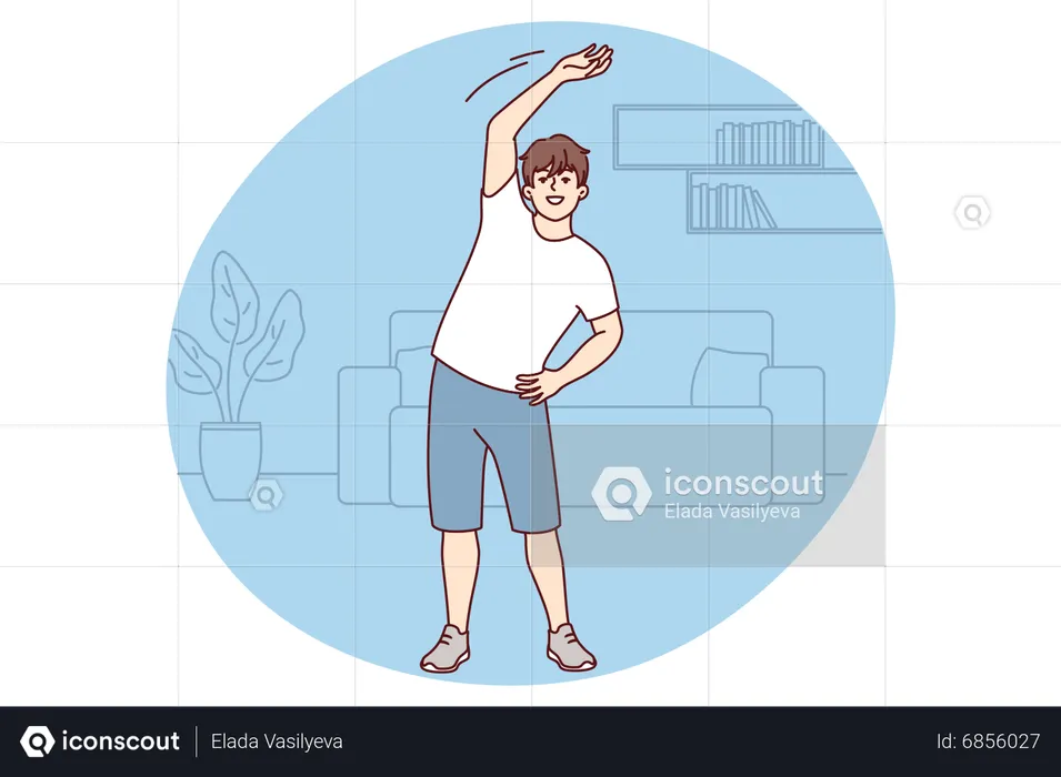 Young man doing exercise at home  Illustration