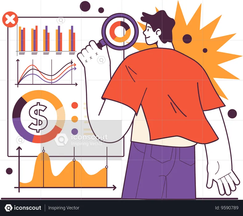 Young man doing financial research  Illustration