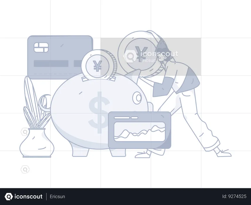 Young man doing Investment analytics  Illustration