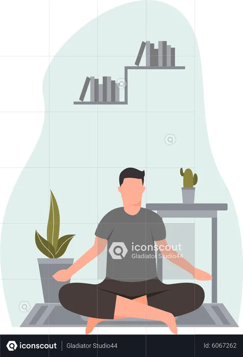 Young Man Doing Meditation In Room  Illustration