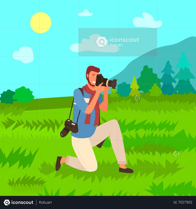 Young man doing nature photography  Illustration