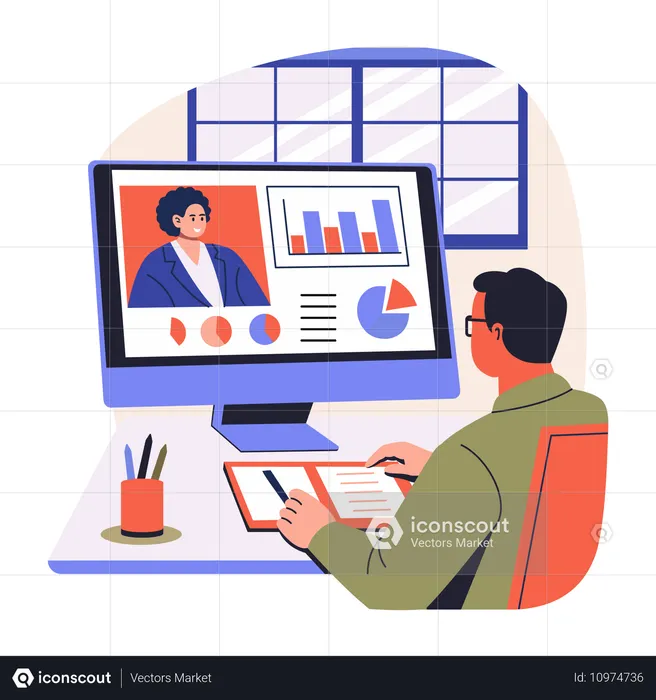 Young man doing Online Analysis  Illustration