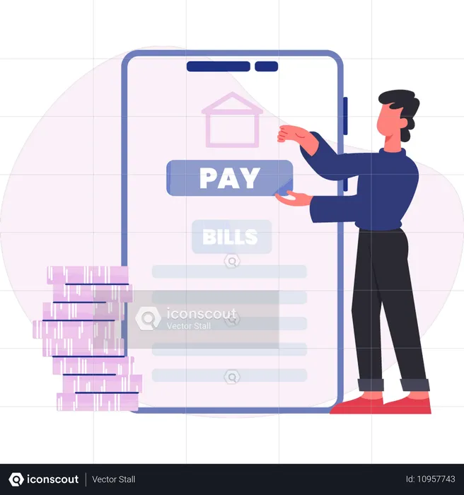 Young man doing online bill pay  Illustration