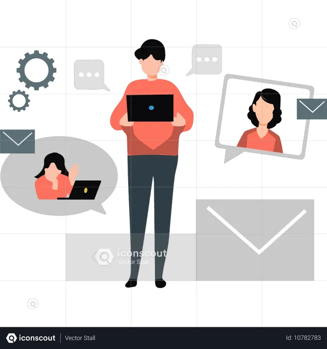 Young man doing online meeting  Illustration