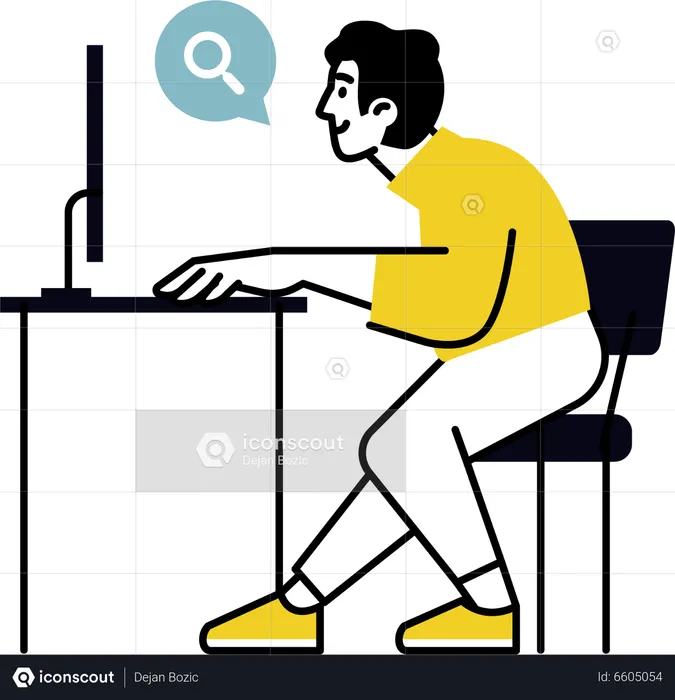 Young man doing online research  Illustration